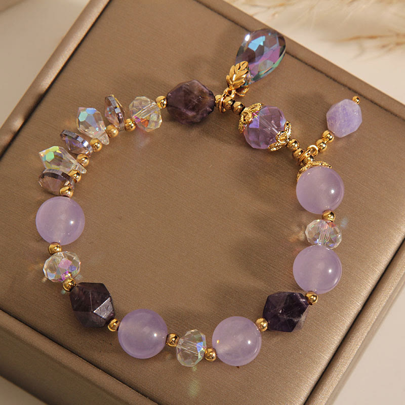 Buddha Stones Amethyst White Crystal Drop Meditation Bracelet - image 3
