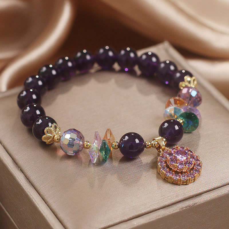 Buddha Stones Amethyst Green Crystal Citrine White Crystal Spiritual Awareness Bracelet - image 3