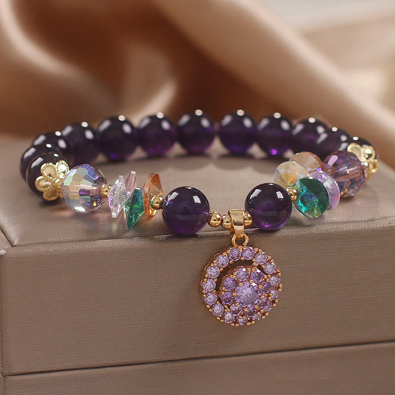 Buddha Stones Amethyst Green Crystal Citrine White Crystal Spiritual Awareness Bracelet - image 1