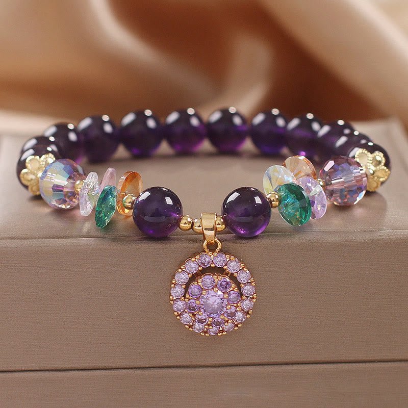 Buddha Stones Amethyst Green Crystal Citrine White Crystal Spiritual Awareness Bracelet - Amethyst Green Crystal(Wrist Circumference: 14-16cm) - image 0