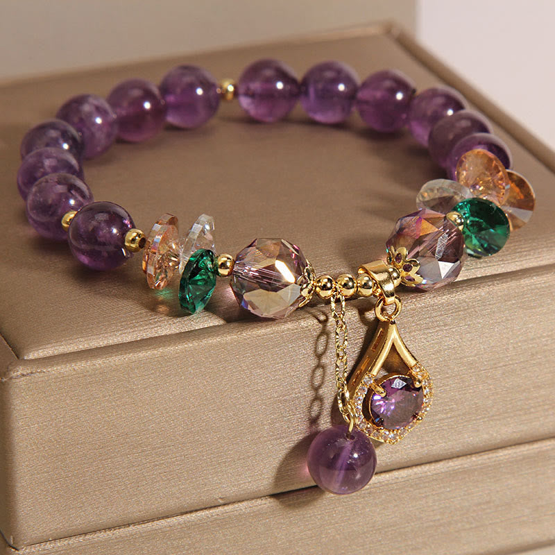 Buddha Stones Amethyst Green Crystal Citrine White Crystal Spiritual Awareness Bracelet - image 1