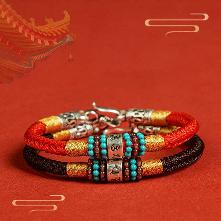 Buddha Stones Red String Black String Six True Words 925 Sterling Silver Connection Bracelet - image 14