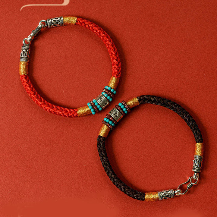 Buddha Stones Red String Black String Six True Words 925 Sterling Silver Connection Bracelet - image 16