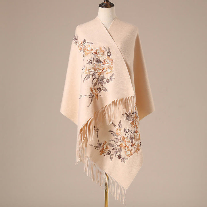 Buddha Stones Wool Shawl Flowers Leaves Embroidery Tassel Winter Cozy Travel Scarf Wrap - PeachPuff - 200*60cm - image 4