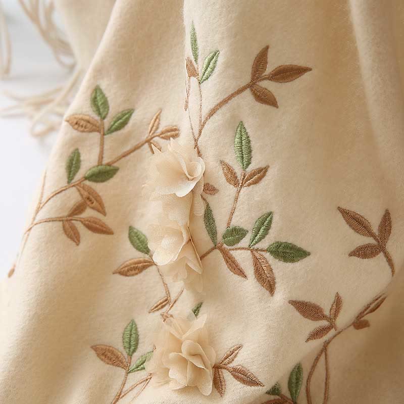 Buddha Stones Wool Shawl 3D Floral Embroidery Tassel Winter Cozy Travel Scarf Wrap - image 22