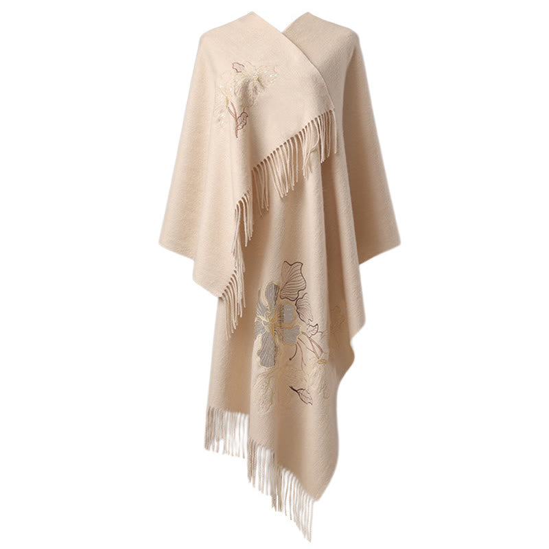 Buddha Stones Wool Shawl Big Flower Sequins Embroidery Tassel Winter Cozy Travel Scarf Wrap - image 5