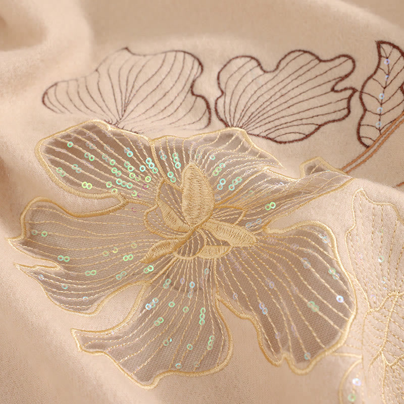 Buddha Stones Wool Shawl Big Flower Sequins Embroidery Tassel Winter Cozy Travel Scarf Wrap - image 3