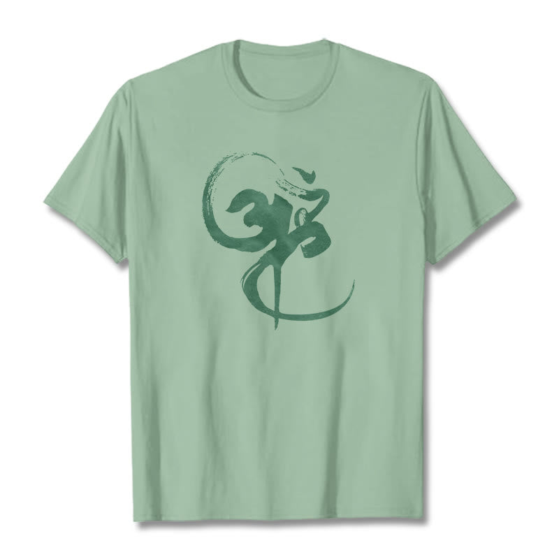 Buddha Stones Om Design Cotton Tee T-shirt - PaleGreen - 2XL - image 17