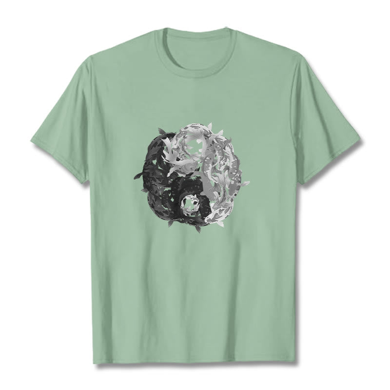 Buddha Stones Yin Yang Koi Fish Combination Cotton Tee T-shirt - PaleGreen - 2XL - image 14