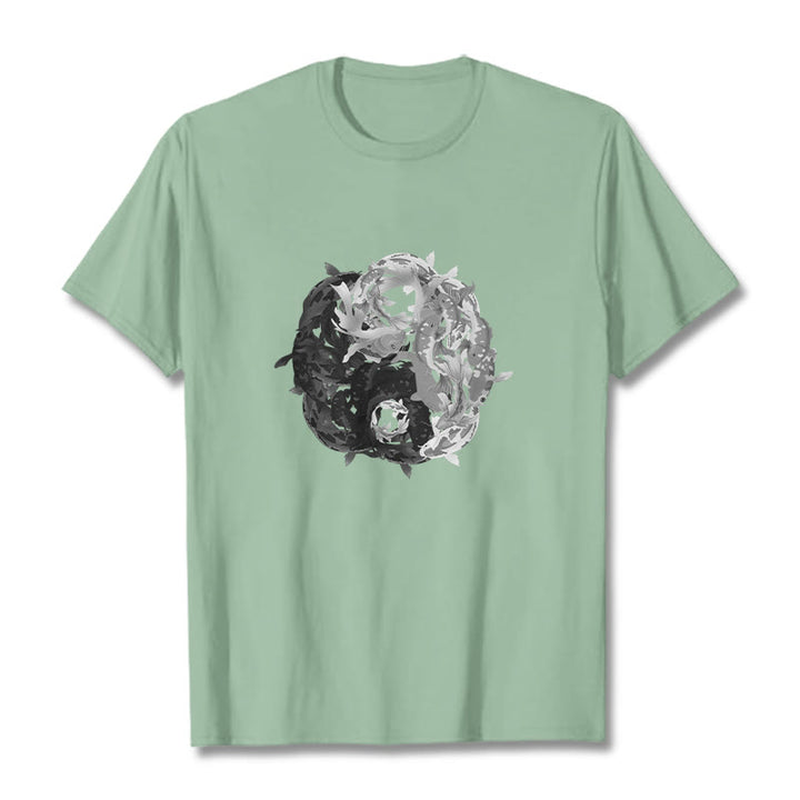 Buddha Stones Yin Yang Koi Fish Combination Cotton Tee T-shirt - PaleGreen - 2XL - image 14
