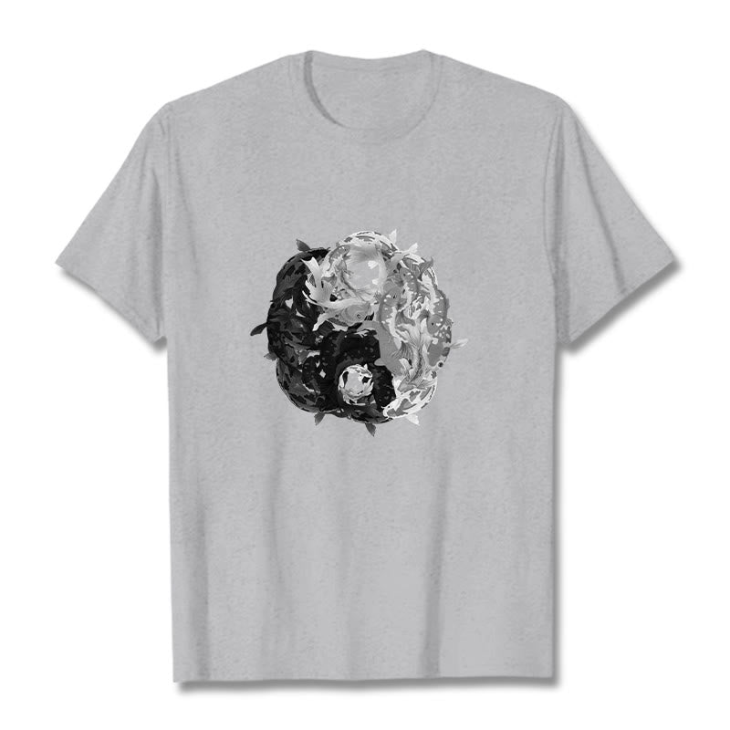 Buddha Stones Yin Yang Koi Fish Combination Cotton Tee T-shirt - LightGrey - 2XL - image 10