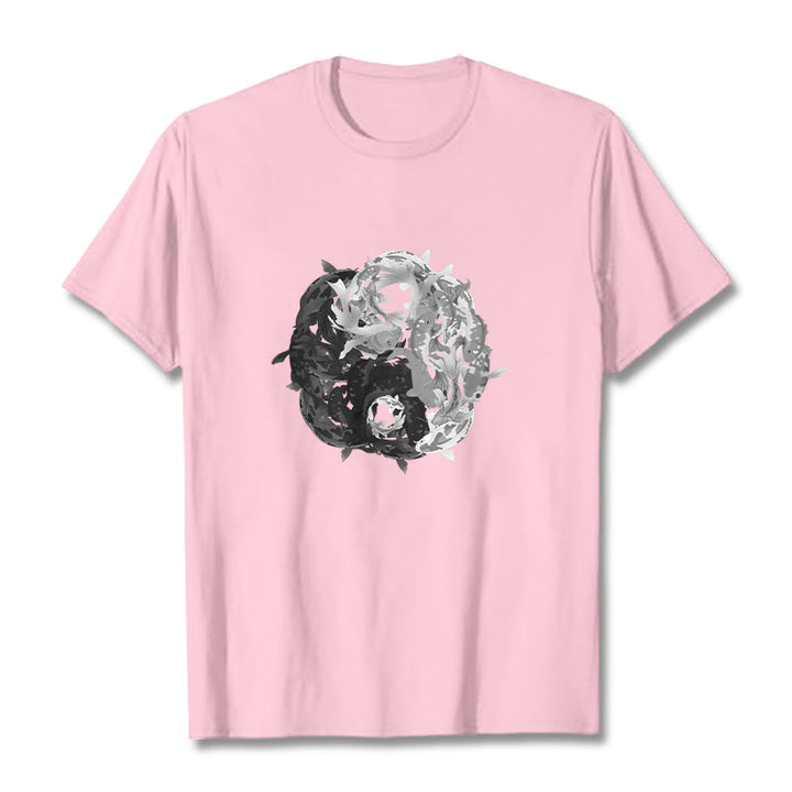 Buddha Stones Yin Yang Koi Fish Combination Cotton Tee T-shirt - LightPink - 2XL - image 18
