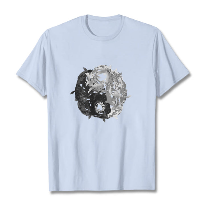 Buddha Stones Yin Yang Koi Fish Combination Cotton Tee T-shirt - LightCyan - 2XL - image 11