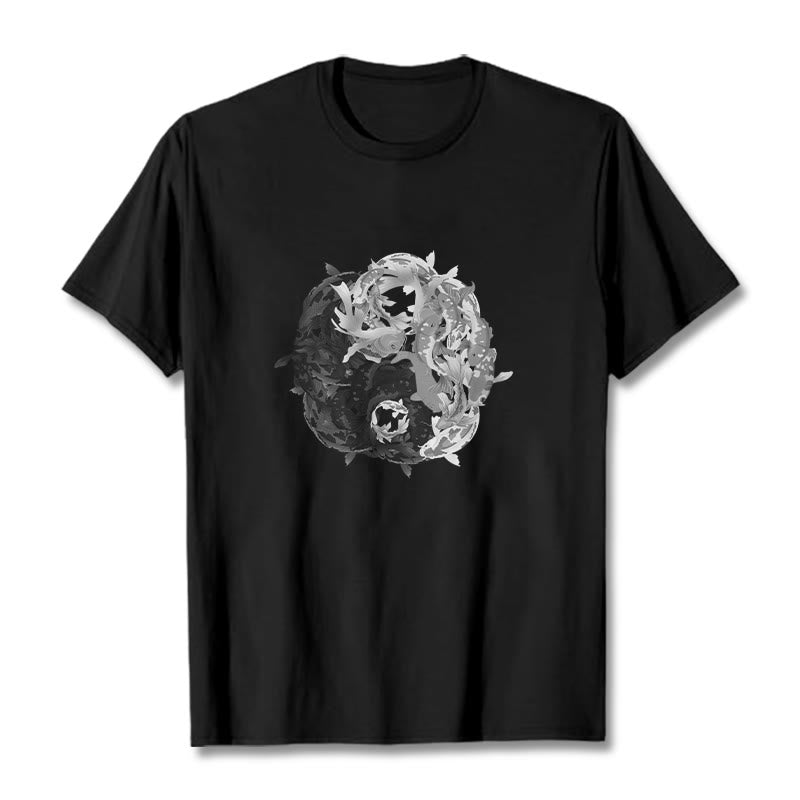 Buddha Stones Yin Yang Koi Fish Combination Cotton Tee T-shirt - Black - 2XL - image 4