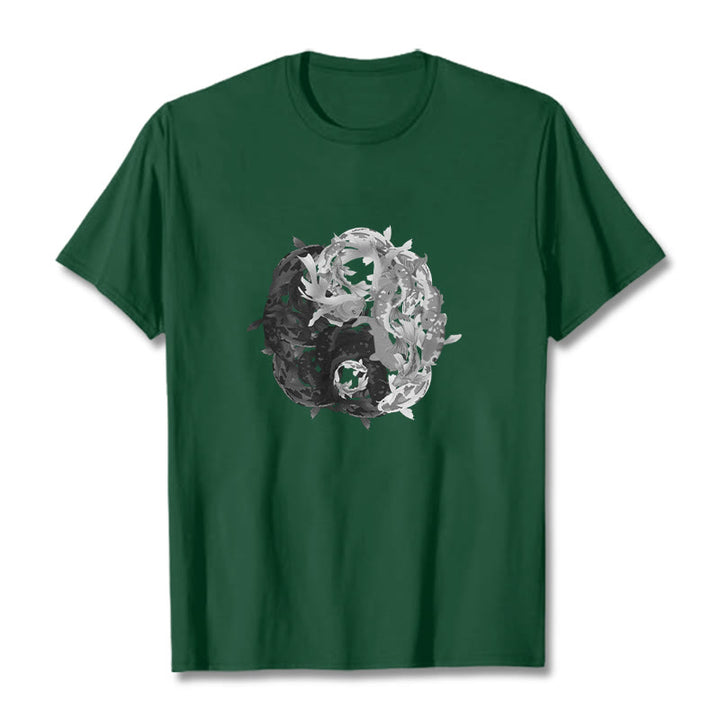 Buddha Stones Yin Yang Koi Fish Combination Cotton Tee T-shirt - ForestGreen - 2XL - image 8