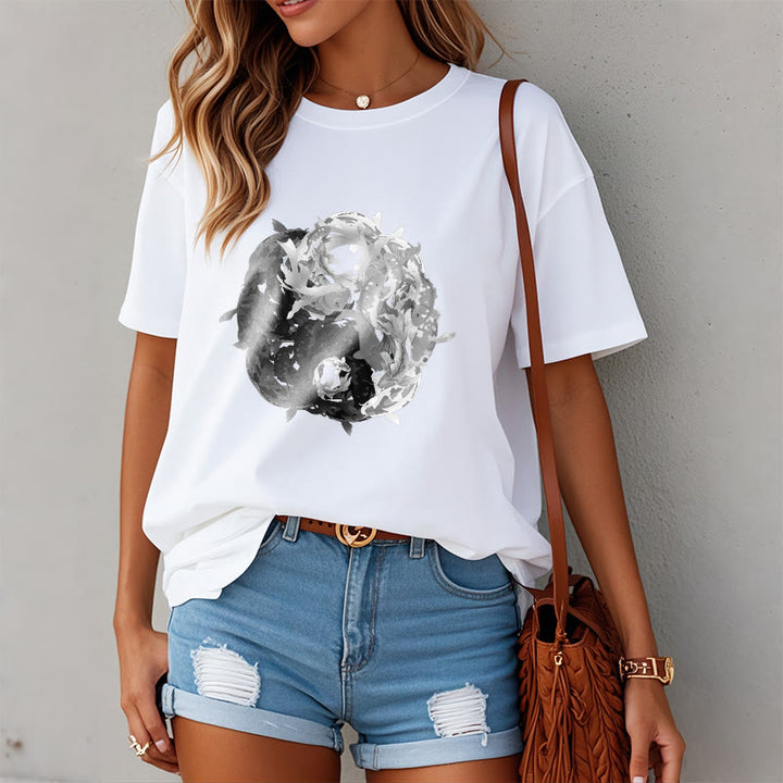Buddha Stones Yin Yang Koi Fish Combination Cotton Tee T-shirt - image 1