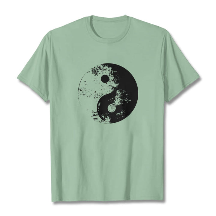 Buddha Stones Yin Yang Tai Chi Pattern Cotton Tee T-shirt - PaleGreen - 2XL - image 14