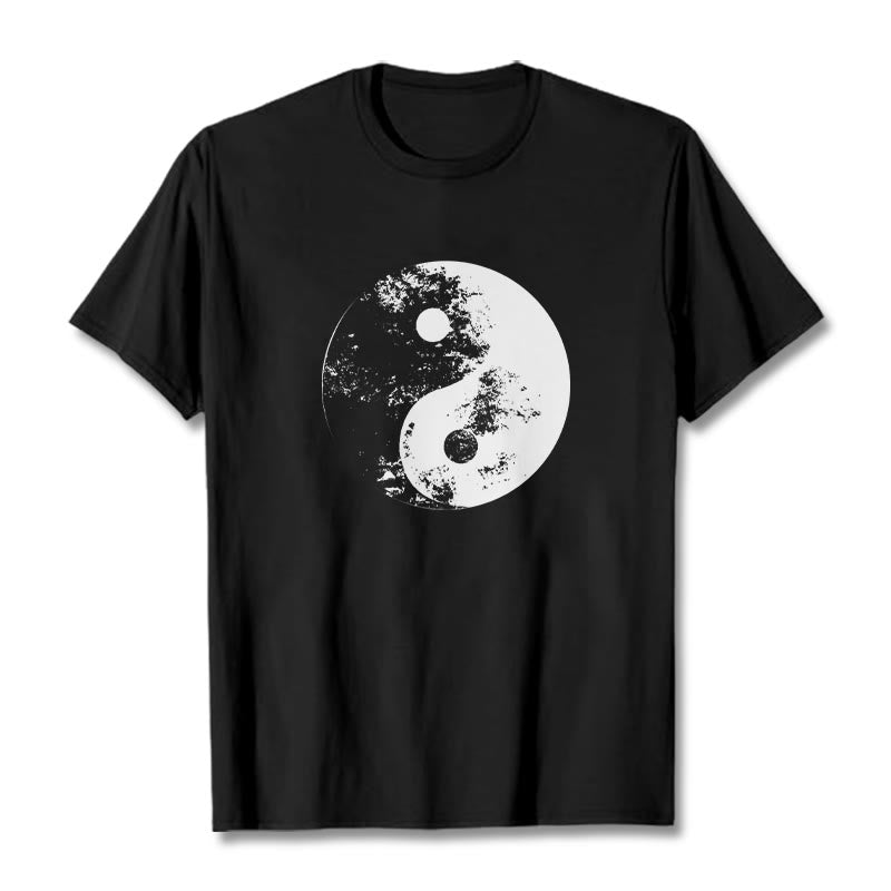Buddha Stones Yin Yang Tai Chi Pattern Cotton Tee T-shirt - Black - 2XL - image 4