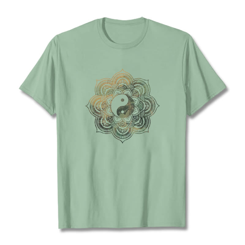 Buddha Stones Mandala Yin Yang Cotton Tee T-shirt - PaleGreen - 2XL - image 10