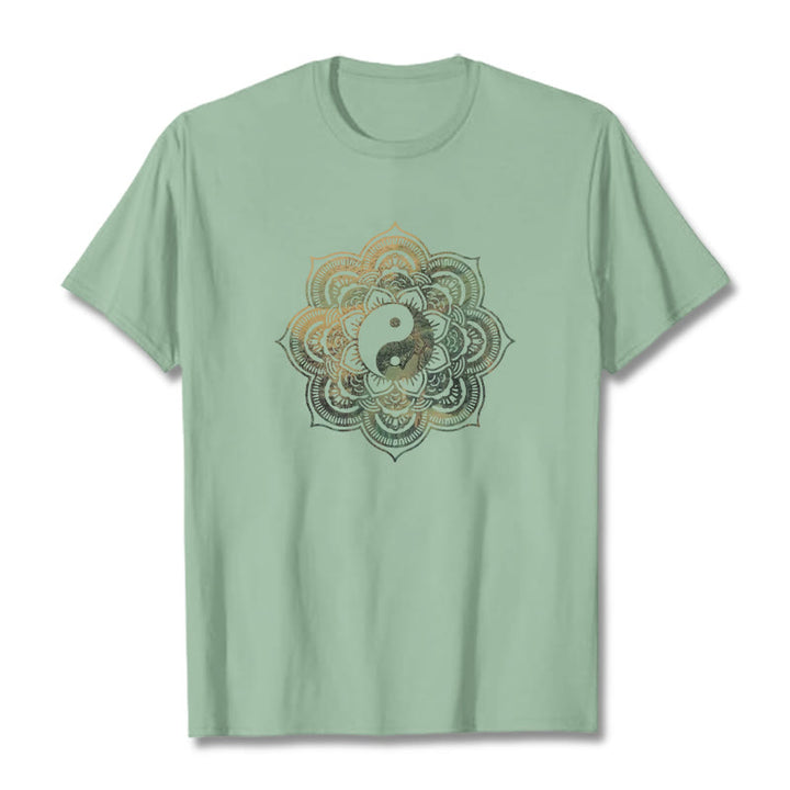 Buddha Stones Mandala Yin Yang Cotton Tee T-shirt - PaleGreen - 2XL - image 10