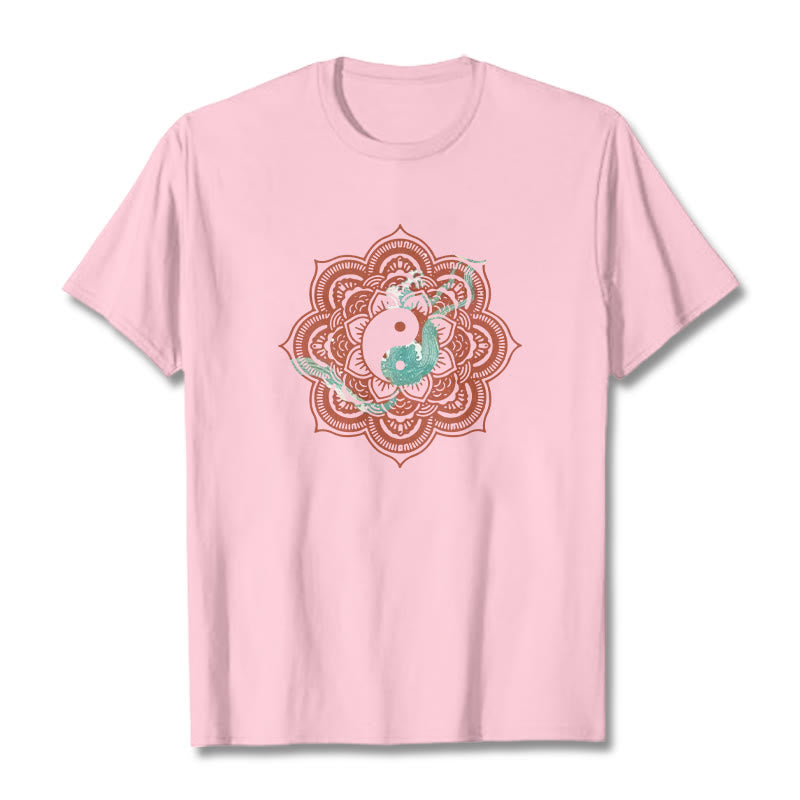 Buddha Stones Mandala Yin Yang Cotton Tee T-shirt - LightPink - 2XL - image 15