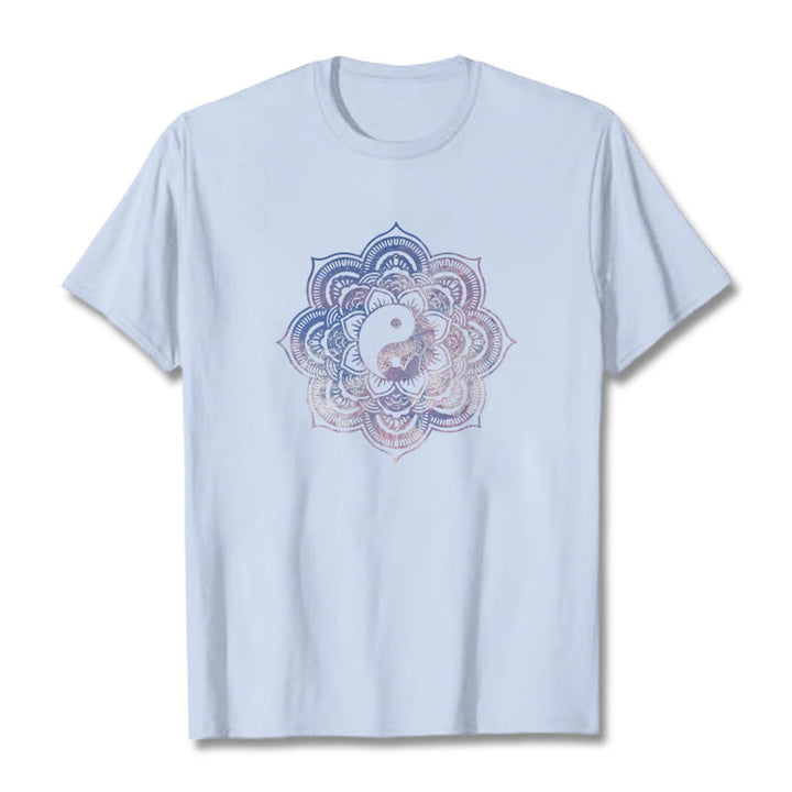 Buddha Stones Mandala Yin Yang Cotton Tee T-shirt - LightCyan - 2XL - image 0