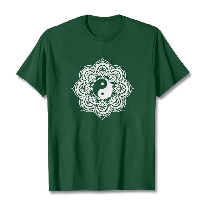 Buddha Stones Mandala Yin Yang Cotton Tee T-shirt - ForestGreen - 2XL - image 8