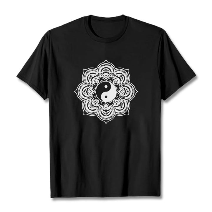 Buddha Stones Mandala Yin Yang Cotton Tee T-shirt - Black - 2XL - image 4