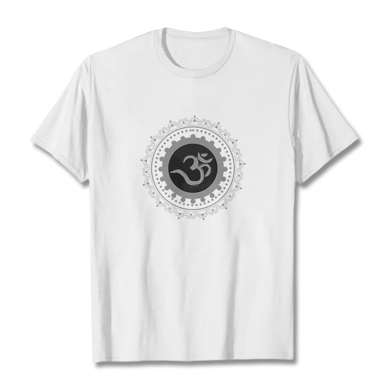 Buddha Stones Om Mandala Pattern Cotton Tee T-shirt - White - 2XL - image 0