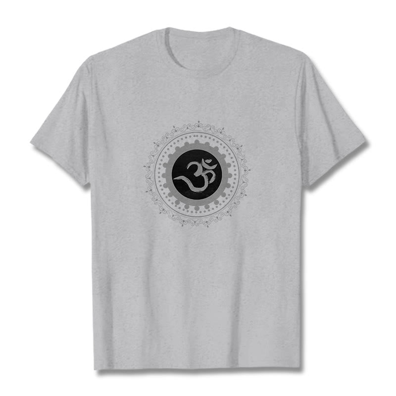 Buddha Stones Om Mandala Pattern Cotton Tee T-shirt - LightGrey - 2XL - image 15