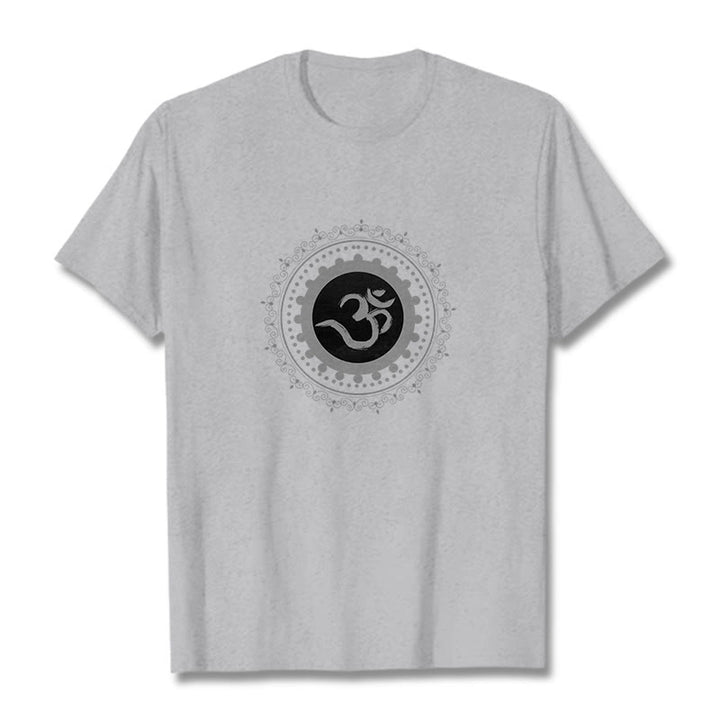 Buddha Stones Om Mandala Pattern Cotton Tee T-shirt - LightGrey - 2XL - image 15