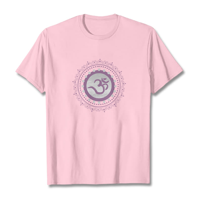 Buddha Stones Om Mandala Pattern Cotton Tee T-shirt - LightPink - 2XL - image 11