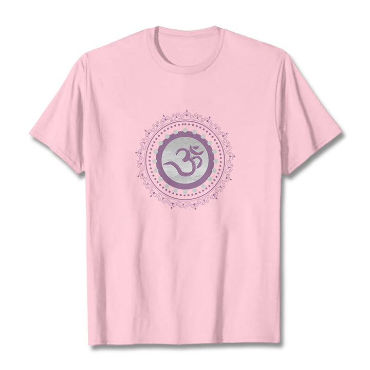 Buddha Stones Om Mandala Pattern Cotton Tee T-shirt - LightPink - 2XL - image 11