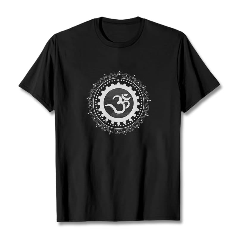 Buddha Stones Om Mandala Pattern Cotton Tee T-shirt - Black - 2XL - image 4