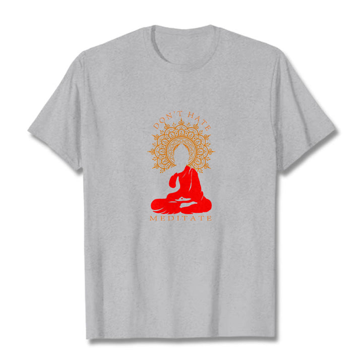 Buddha Stones DON'T HATE MEDITATE Cotton Tee T-shirt - LightGrey - 2XL - image 10
