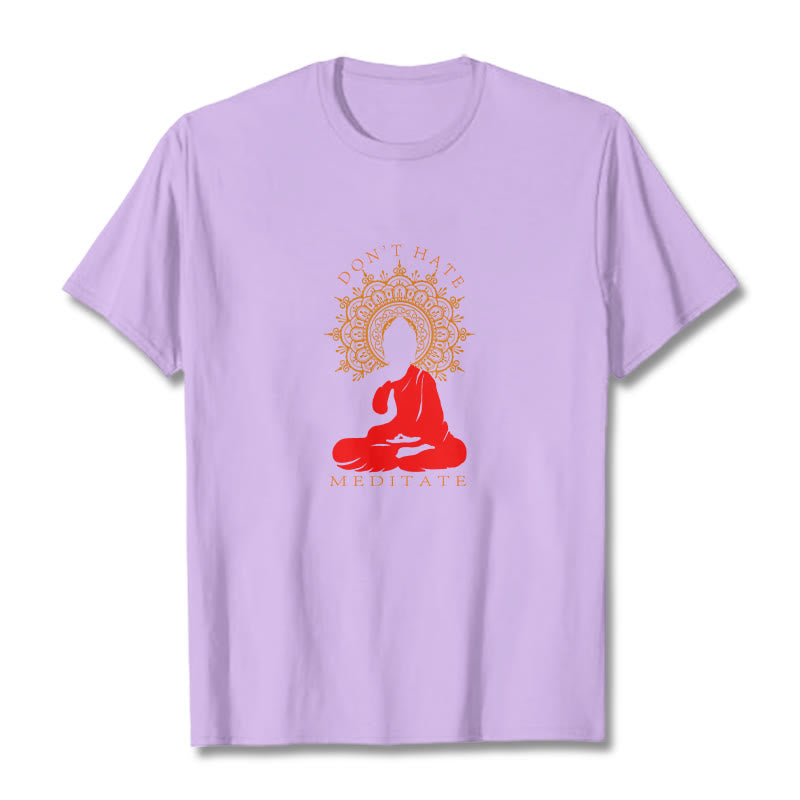 Buddha Stones DON'T HATE MEDITATE Cotton Tee T-shirt - Plum - 2XL - image 16