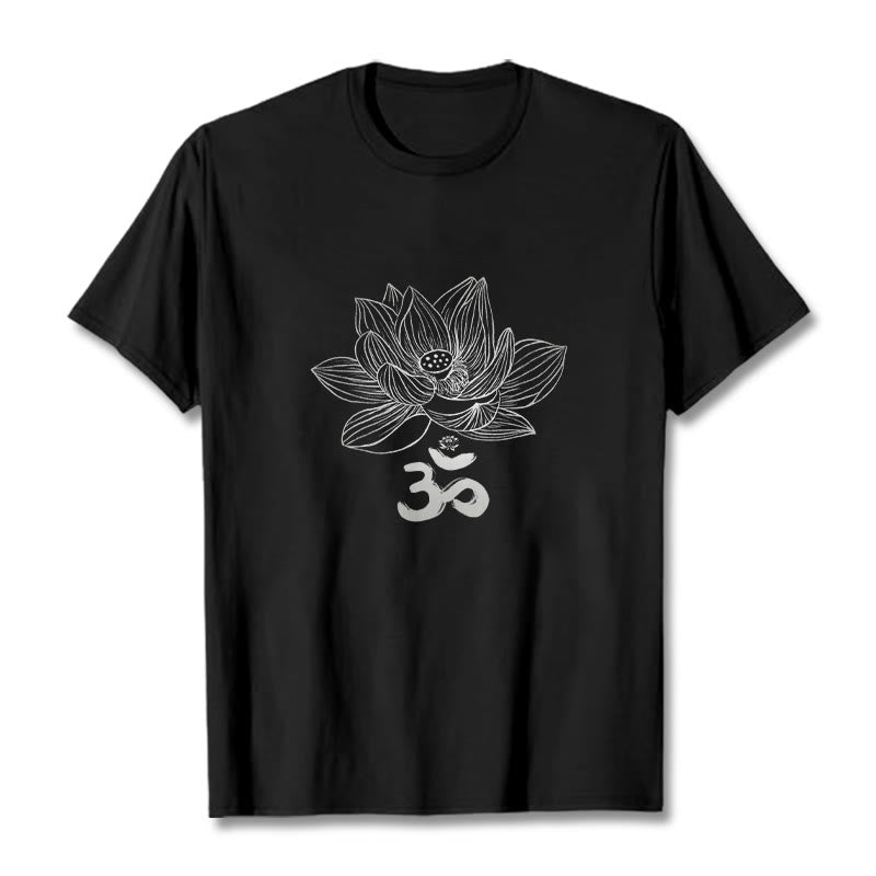 Buddha Stones Om Lotus Sketch Cotton Tee T-shirt - Black - 2XL - image 0