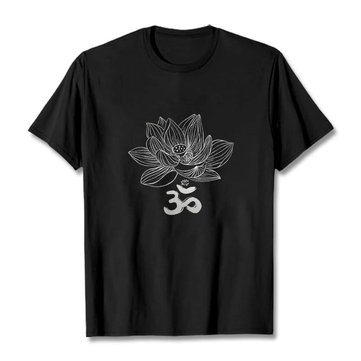 Buddha Stones Om Lotus Sketch Cotton Tee T-shirt - Black - 2XL - image 0