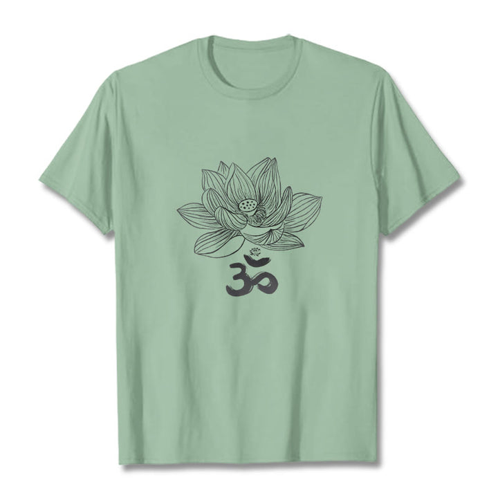 Buddha Stones Om Lotus Sketch Cotton Tee T-shirt - PaleGreen - 2XL - image 18