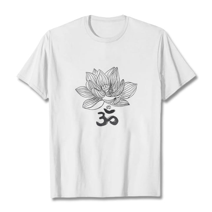 Buddha Stones Om Lotus Sketch Cotton Tee T-shirt - White - 2XL - image 7