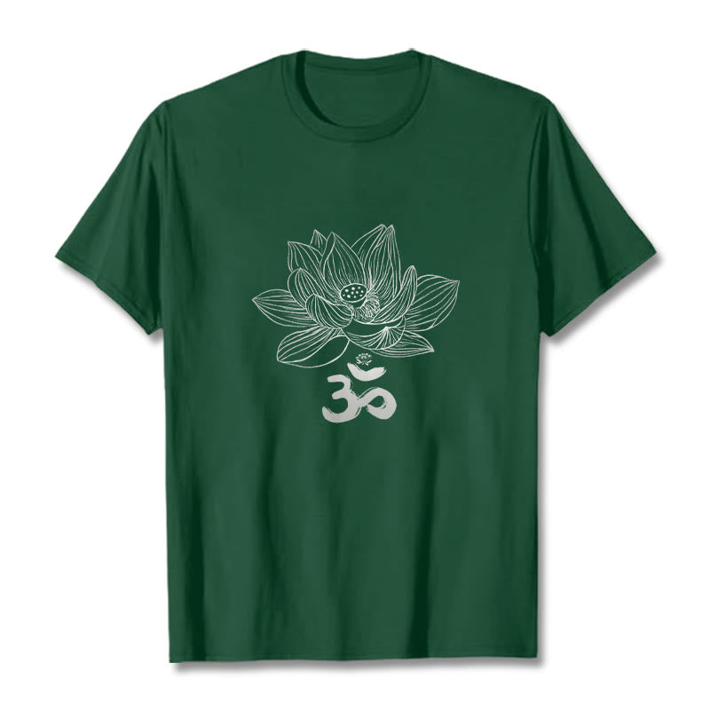 Buddha Stones Om Lotus Sketch Cotton Tee T-shirt - ForestGreen - 2XL - image 5