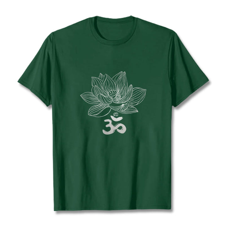 Buddha Stones Om Lotus Sketch Cotton Tee T-shirt - ForestGreen - 2XL - image 5