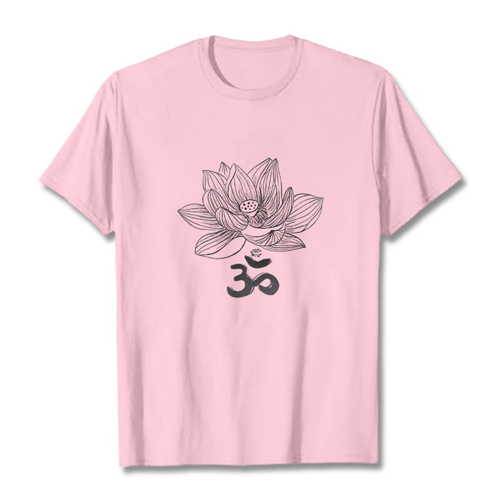 Buddha Stones Om Lotus Sketch Cotton Tee T-shirt - LightPink - 2XL - image 14