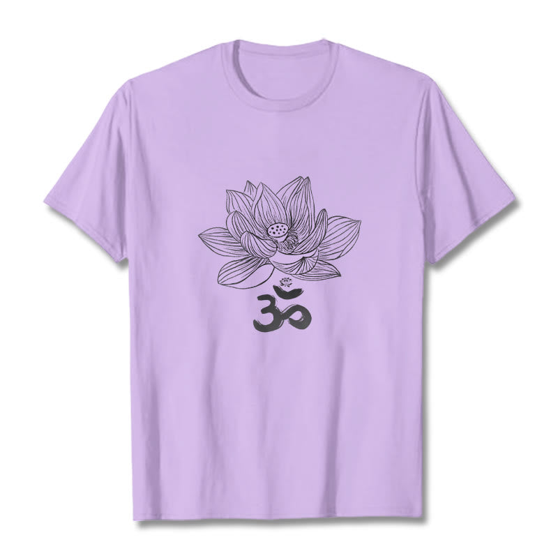 Buddha Stones Om Lotus Sketch Cotton Tee T-shirt - Plum - 2XL - image 16