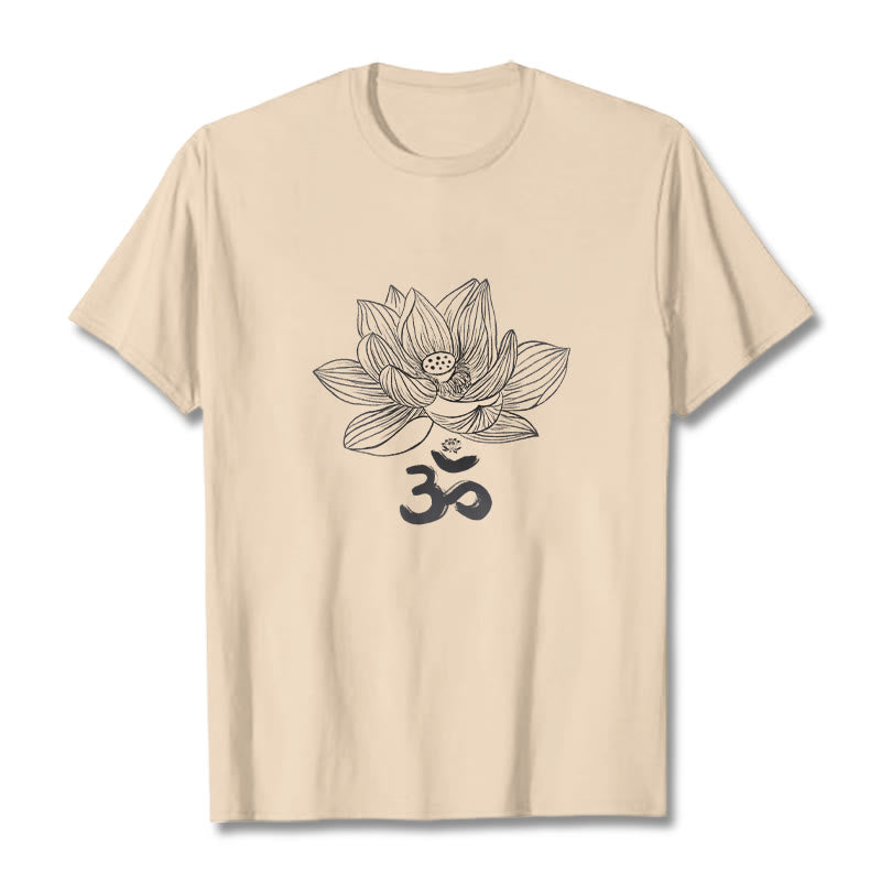Buddha Stones Om Lotus Sketch Cotton Tee T-shirt - Bisque - 2XL - image 11