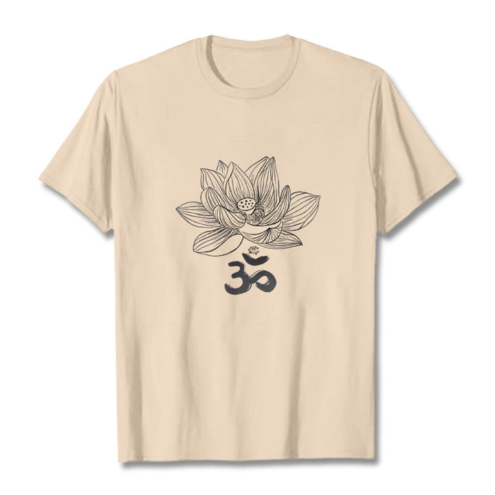 Buddha Stones Om Lotus Sketch Cotton Tee T-shirt - Bisque - 2XL - image 11