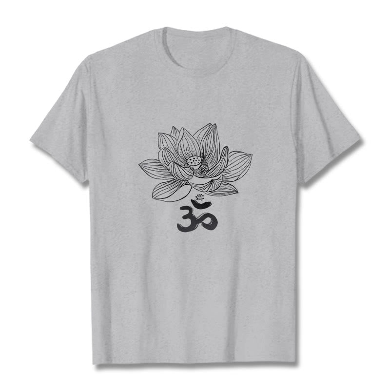 Buddha Stones Om Lotus Sketch Cotton Tee T-shirt - LightGrey - 2XL - image 10
