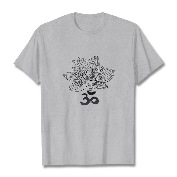 Buddha Stones Om Lotus Sketch Cotton Tee T-shirt - LightGrey - 2XL - image 10