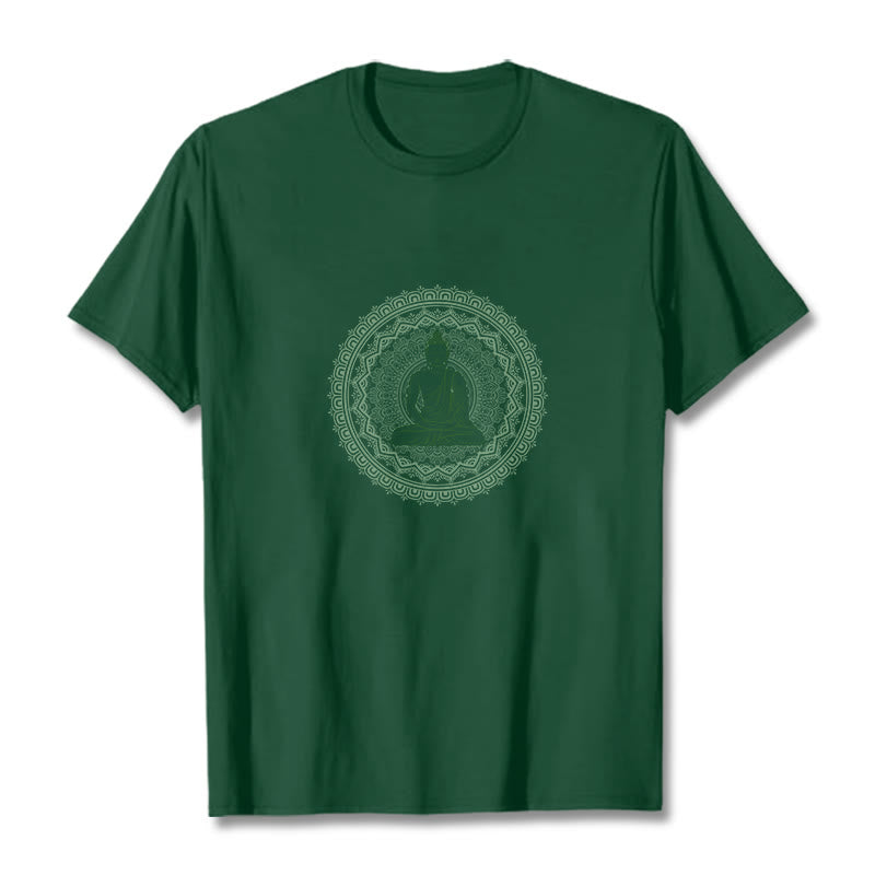 Buddha Stones Mandala Buddha Cotton Tee T-shirt - ForestGreen - 2XL - image 5