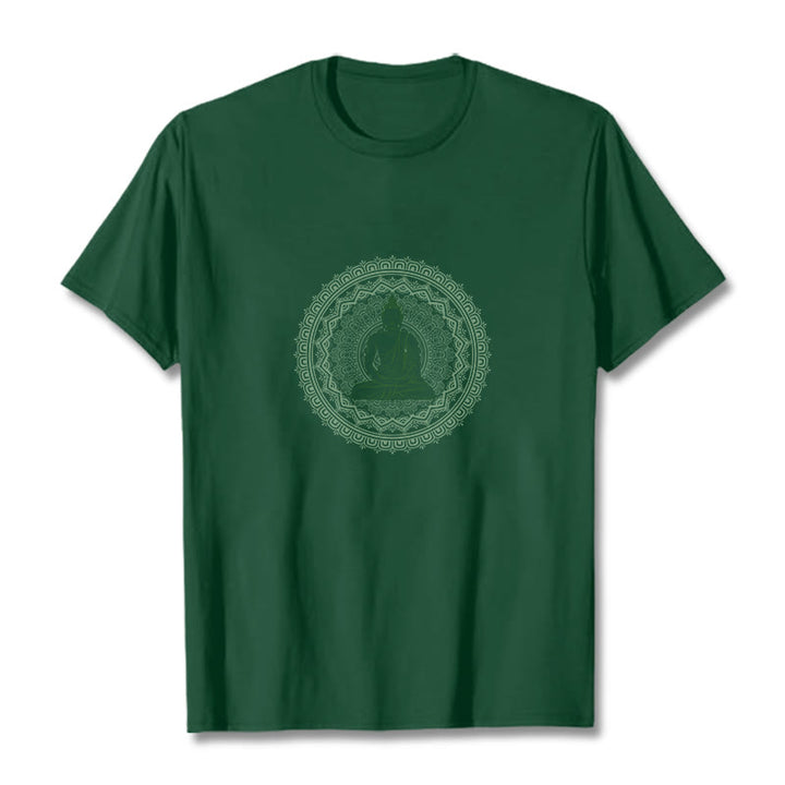 Buddha Stones Mandala Buddha Cotton Tee T-shirt - ForestGreen - 2XL - image 5